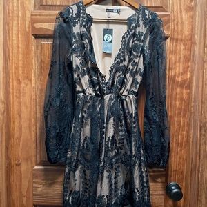 Black Lace Deep V dress